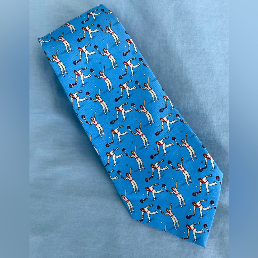 🎾POLO BY RALPH LAUREN Blue Tennis Silk Tie HANDMADE ITALY 59"/ 3.5” 🎾